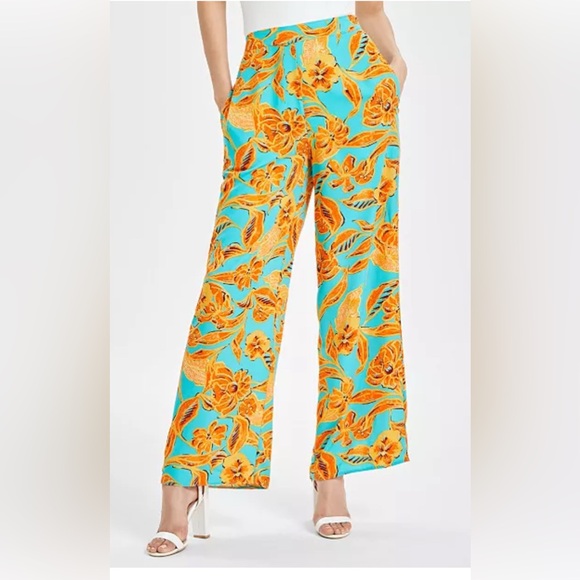 Bar III Pants - 🆕Bar iii Floral Turquoise and Orange Women's Pants